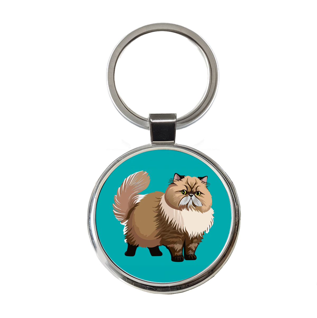 Persian Cat Standing Round Metal Keychain