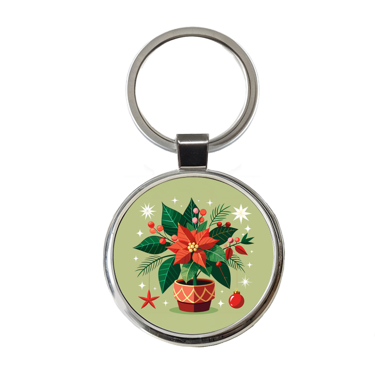 Poinsettia Plant Christmas Beautiful Round Metal Keychain