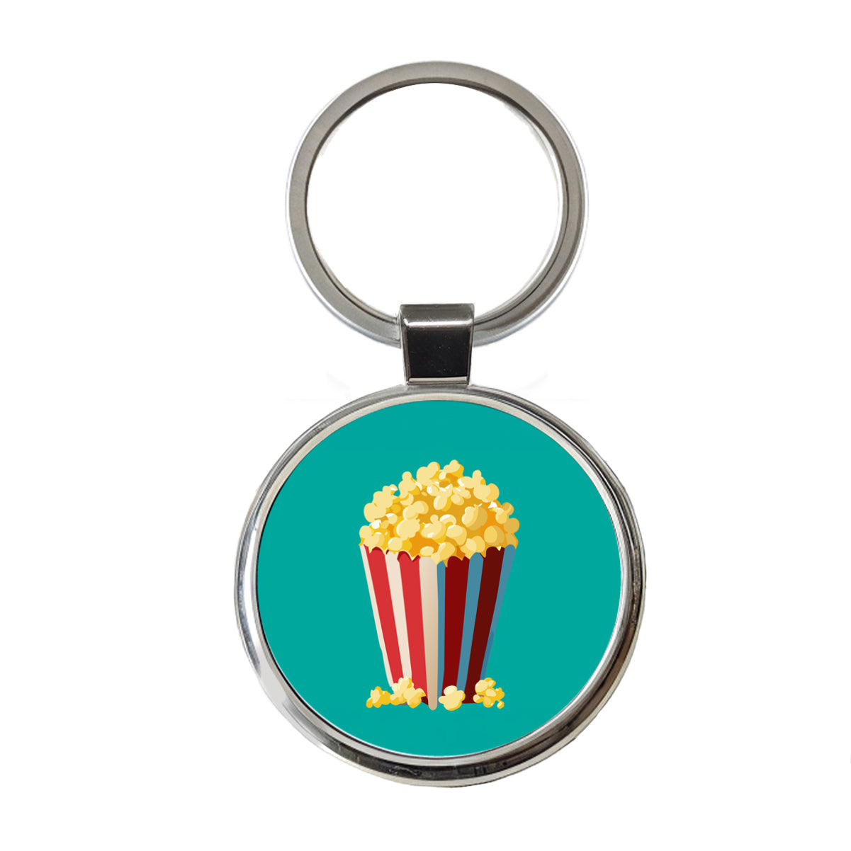 Popcorn Red White Striped Container Round Metal Keychain