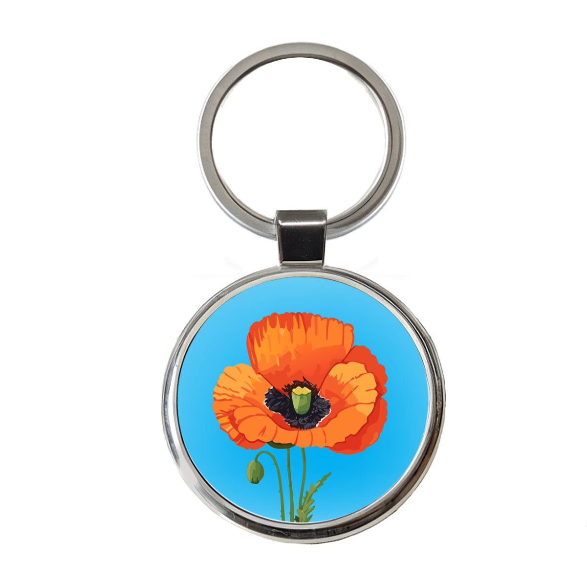 Poppy Flower Orange Round Metal Keychain