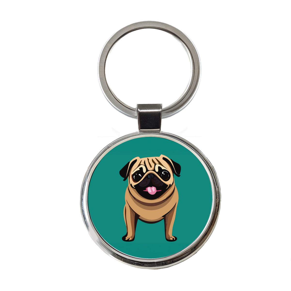 Pug Sticking Out Tongue Dog Round Metal Keychain