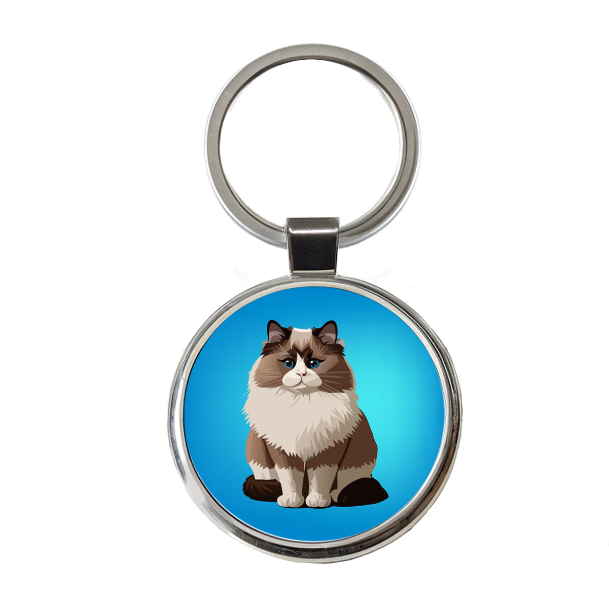 Ragdoll Cat Sitting Round Metal Keychain