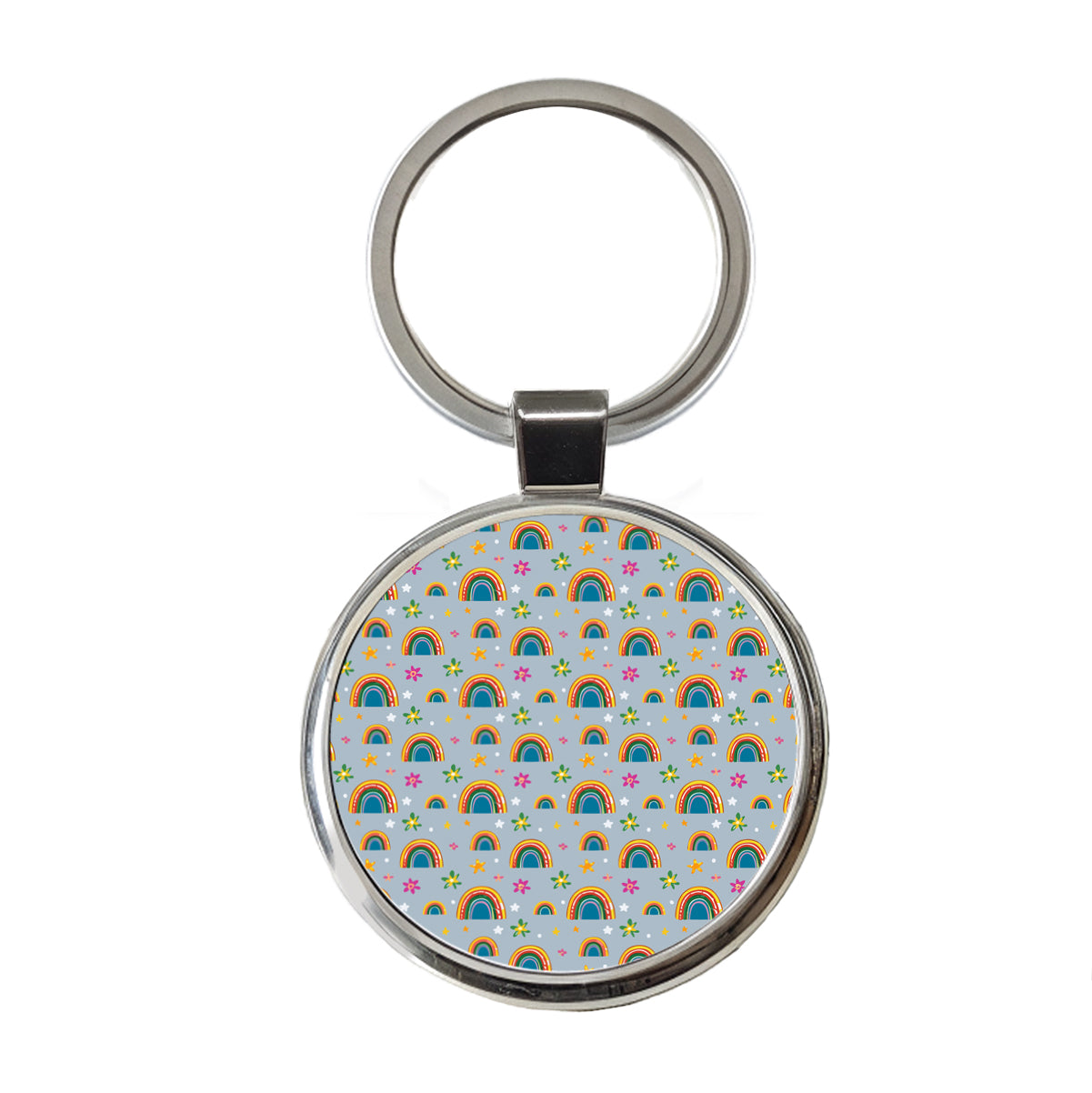 Rainbows and Stars Pattern Round Metal Keychain