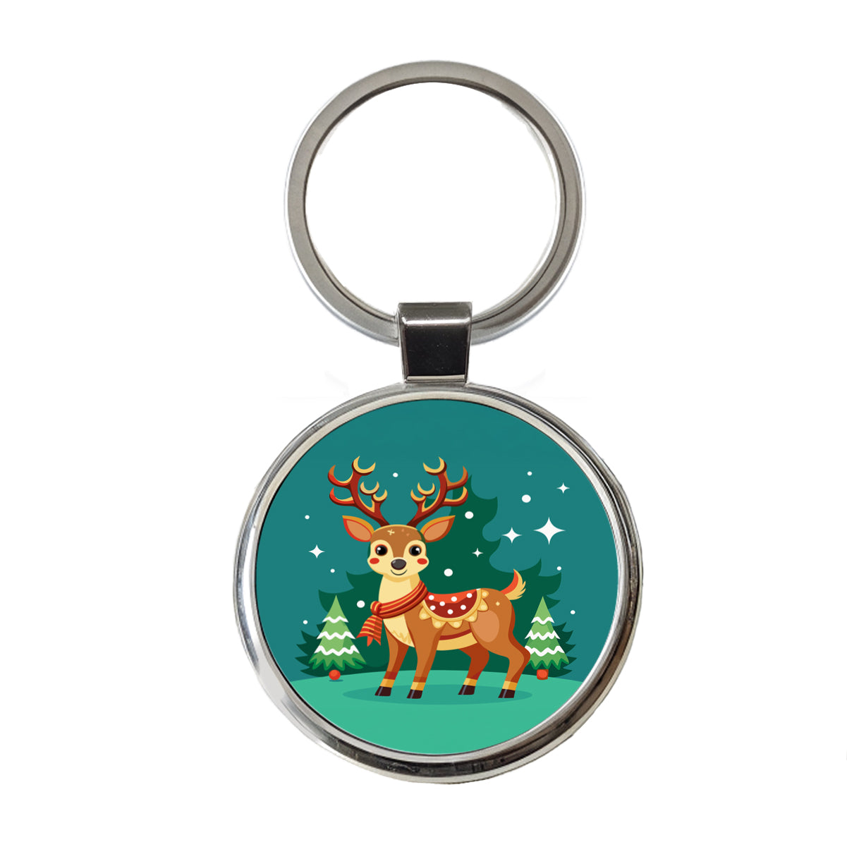 Reindeer Wearing Scarf Christmas Cute Round Metal Keychain