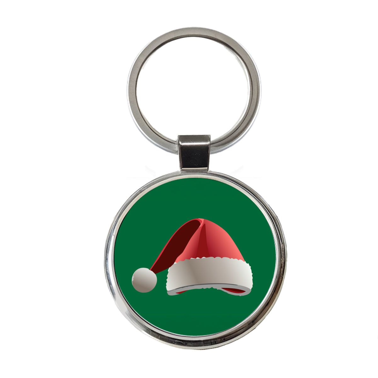 Santa Hat Christmas Round Metal Keychain