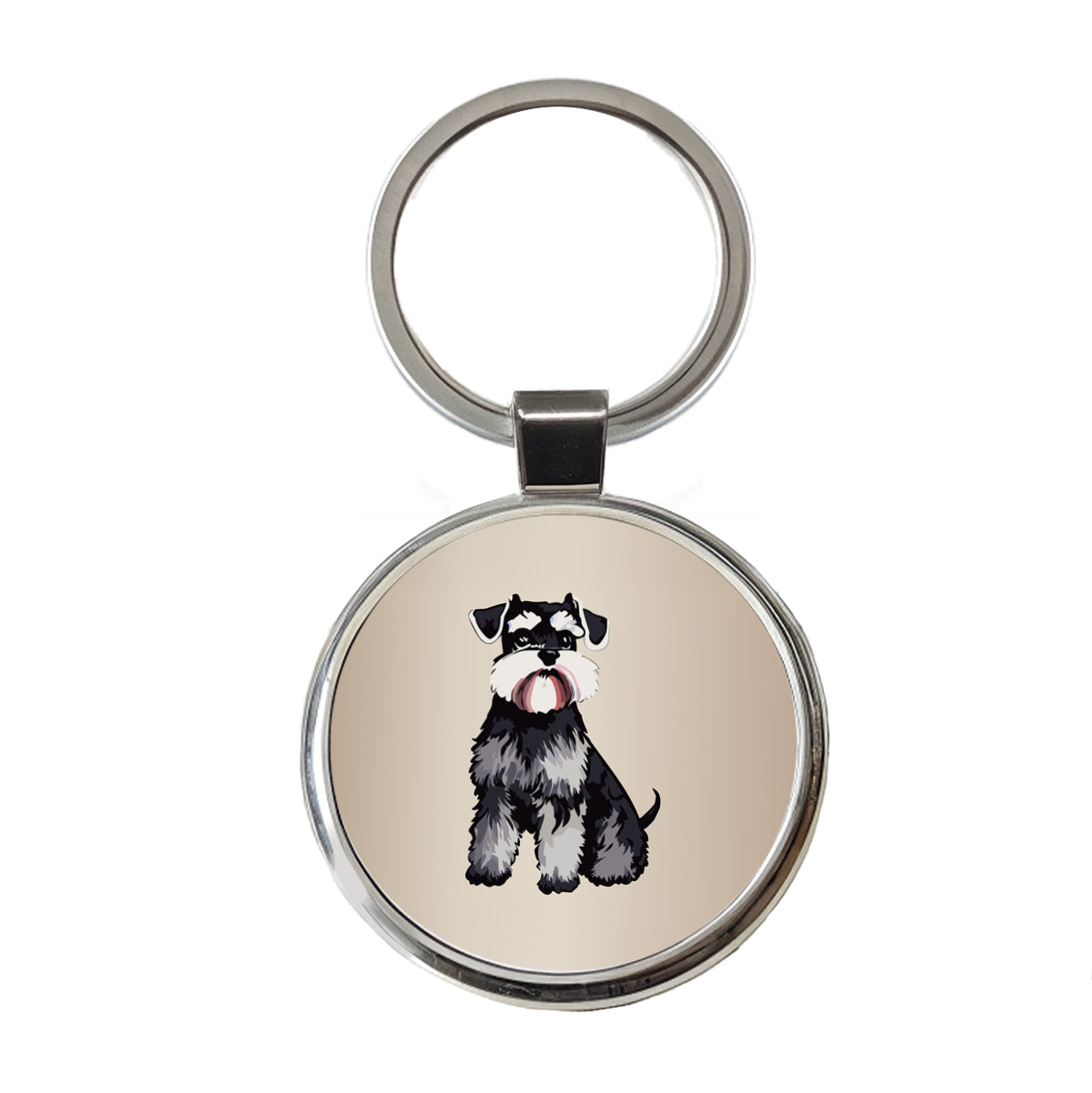Schnauzer Dog Watercolor Round Metal Keychain