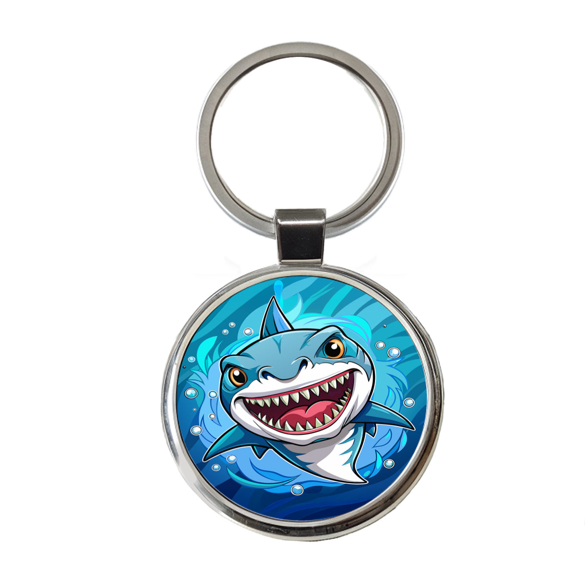 Shark in Ocean Scary Round Metal Keychain