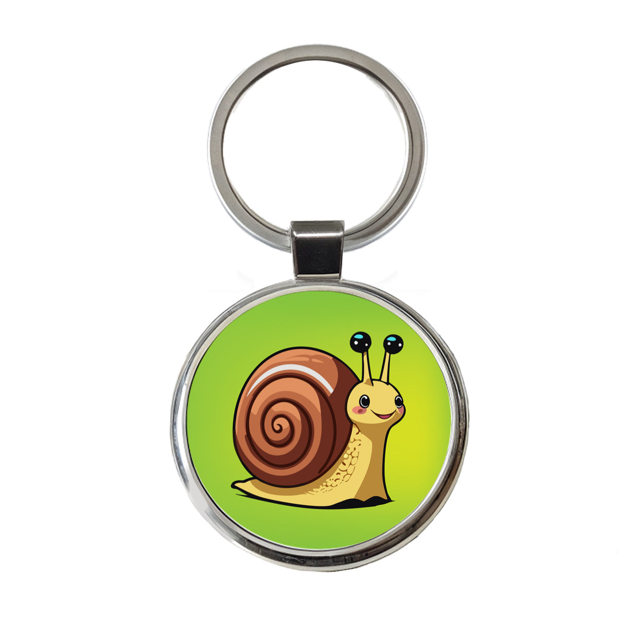 Snail Smiling Round Metal Keychain