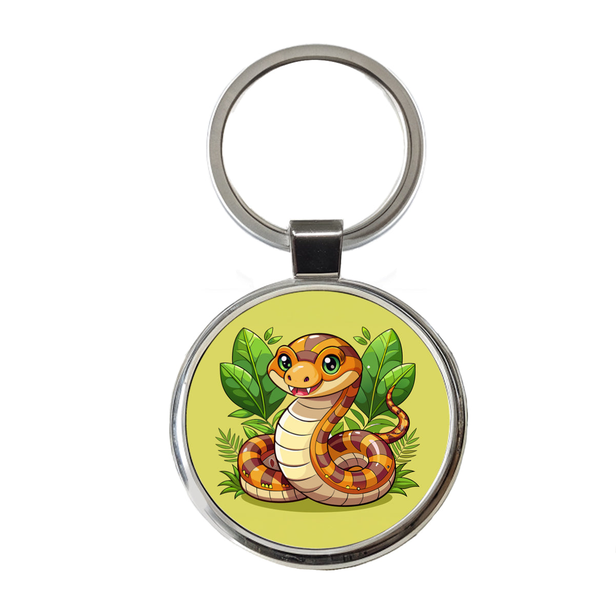Snake Cute Round Metal Keychain
