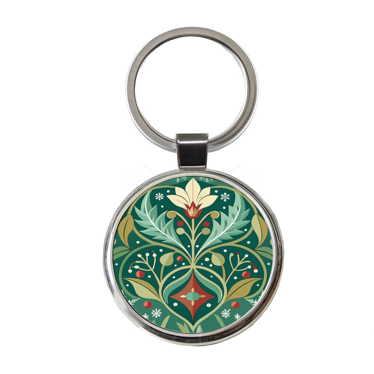Snowflakes Winter Art Nouveau Round Metal Keychain