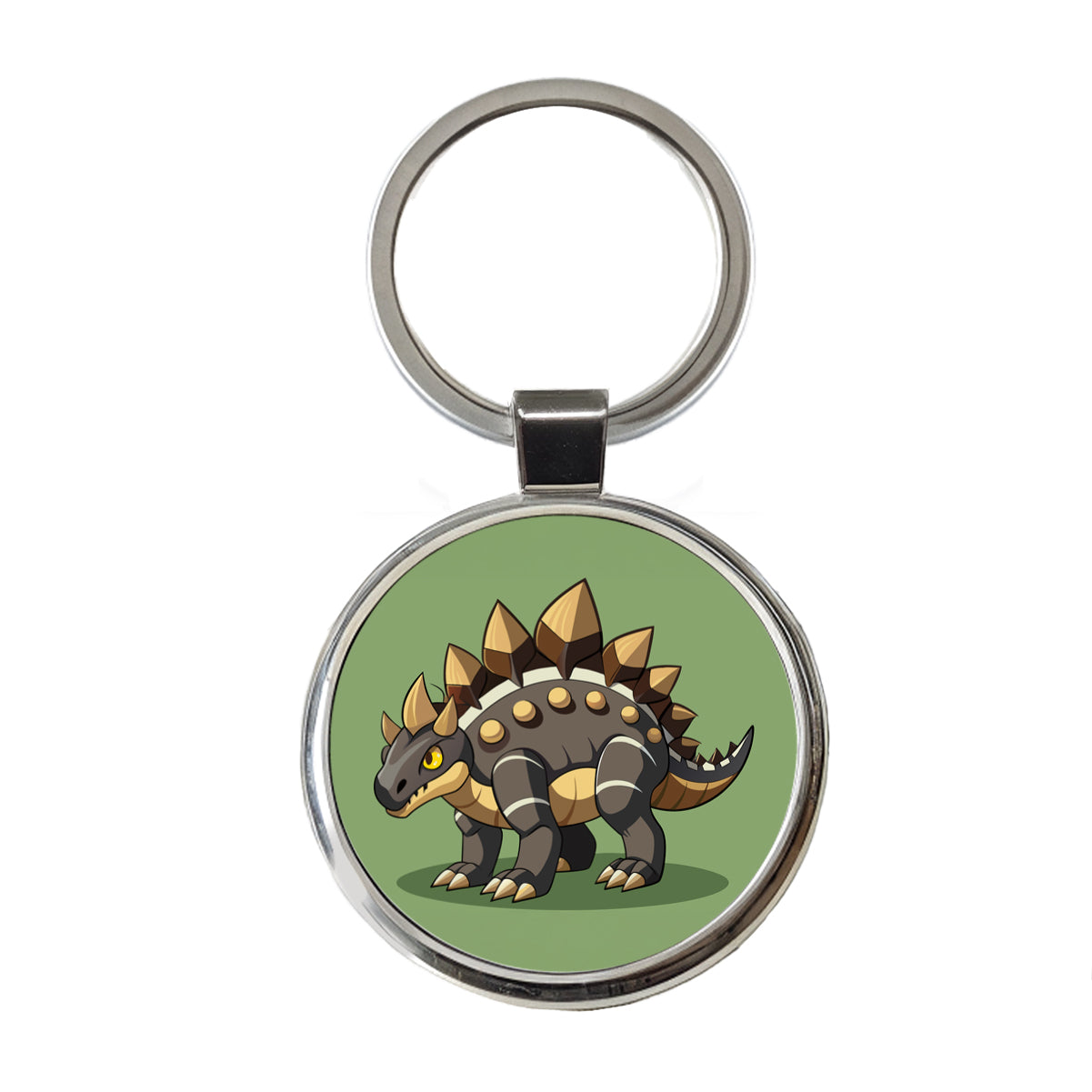 Stegosaurus Armored Dinosaur Round Metal Keychain