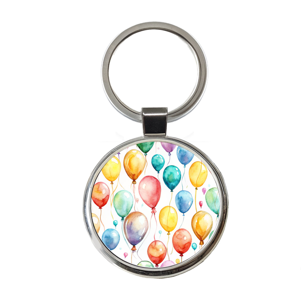 Balloons Colorful Watercolor Birthday Round Metal Keychain