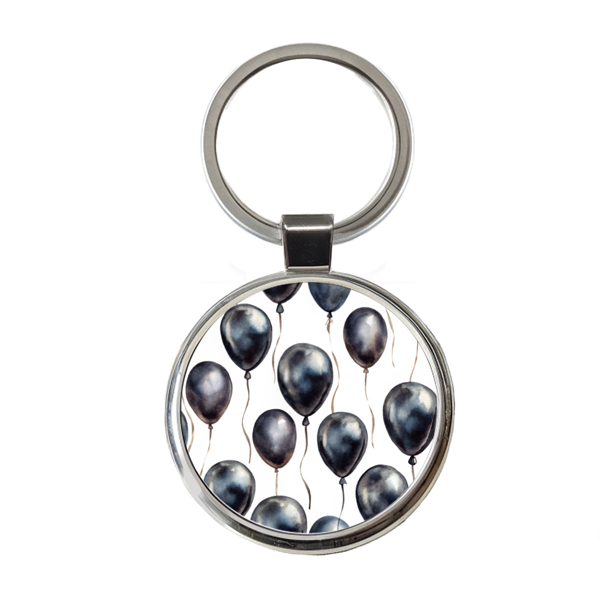 Black Balloons Watercolor Round Metal Keychain