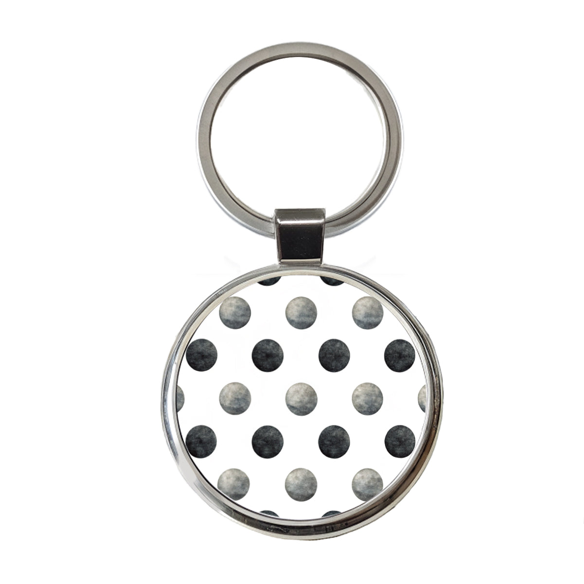 Black Polka Dots White Background Round Metal Keychain