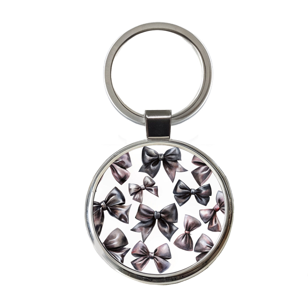 Black Scattered Coquette Bows Watercolor Round Metal Keychain