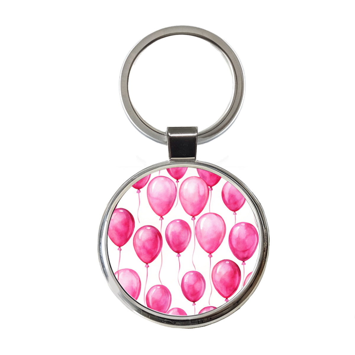 Bright Pink Balloons Watercolor Birthday Round Metal Keychain