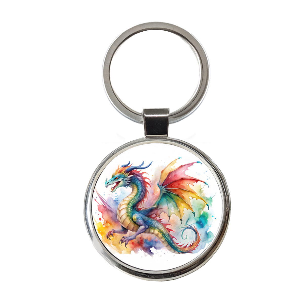 Dragon Watercolor Design Round Metal Keychain