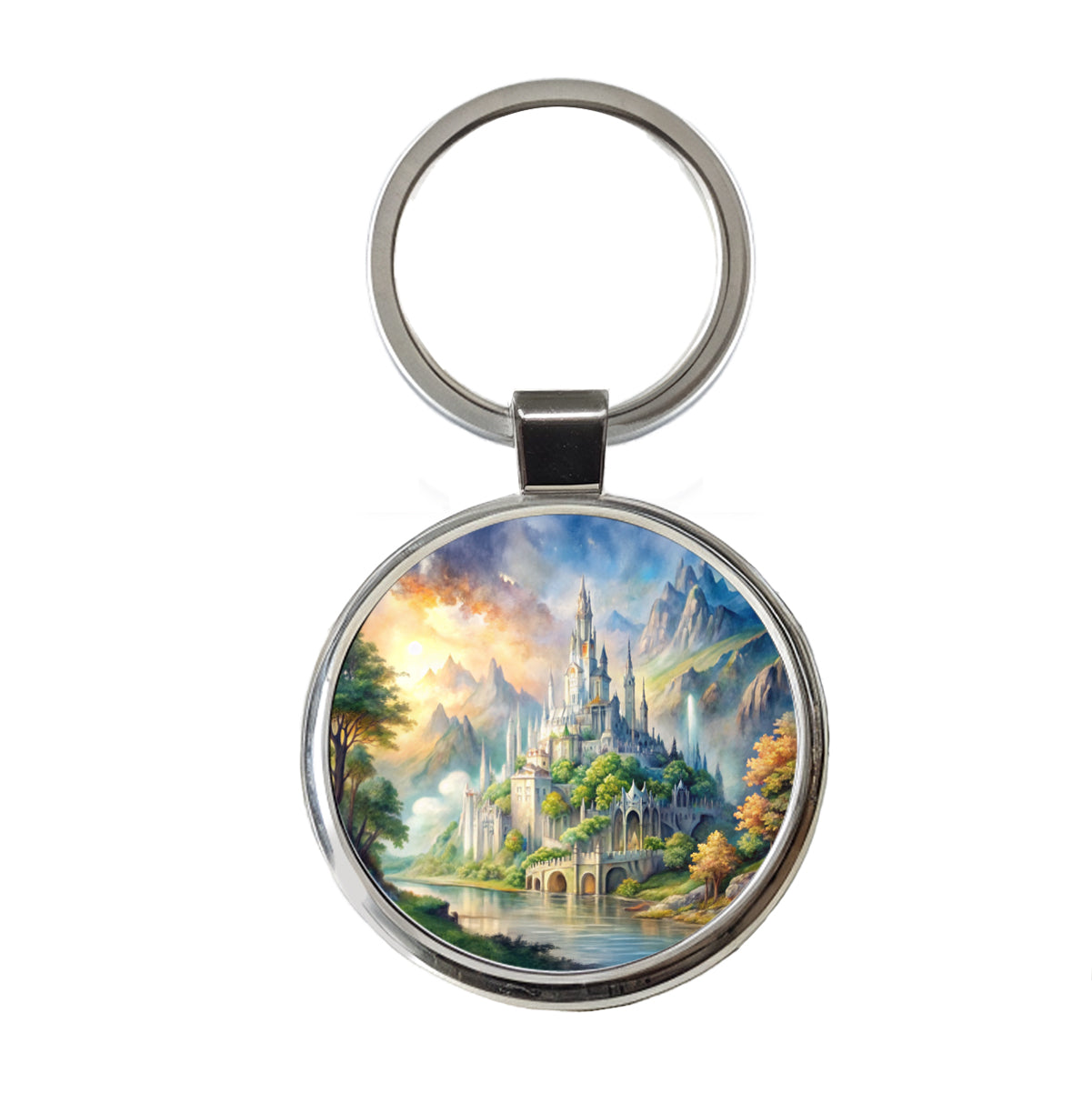 Elves Elvish Beautiful Fantasy Watercolor Round Metal Keychain