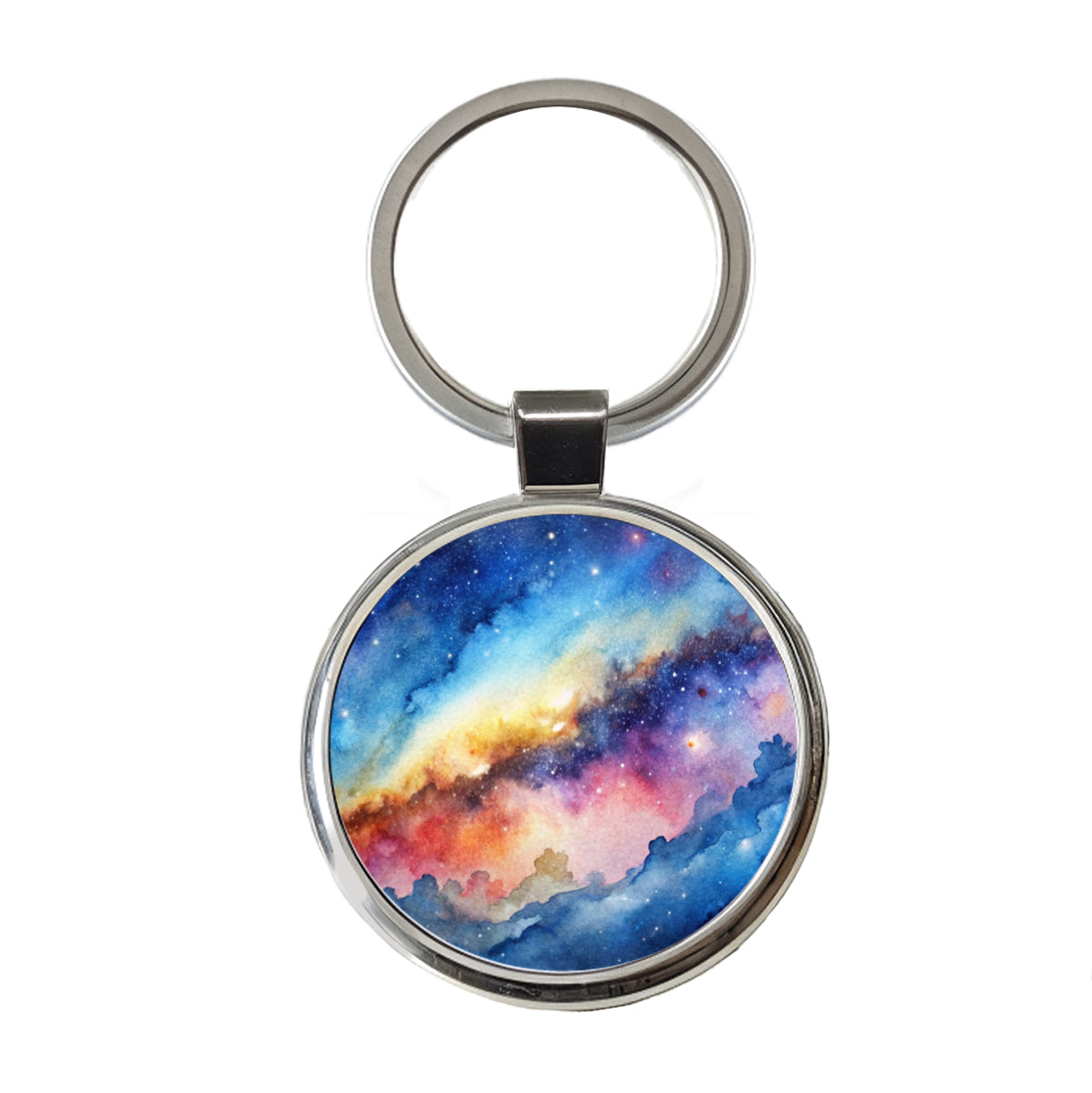 Milky Way Space Watercolor Design Stars Round Metal Keychain