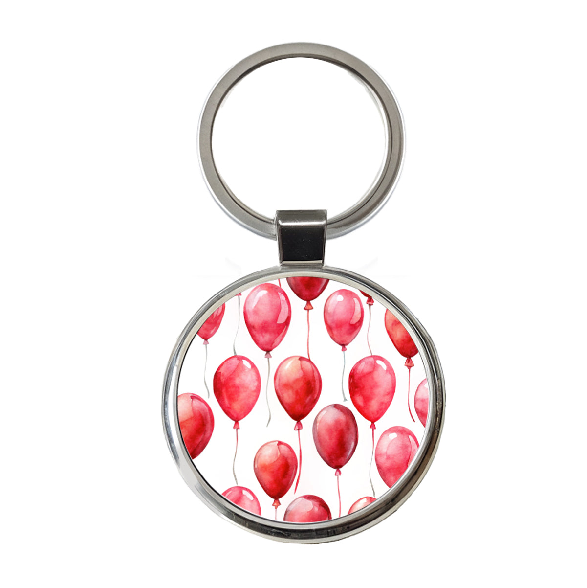 Red Balloons Watercolor Birthday Round Metal Keychain
