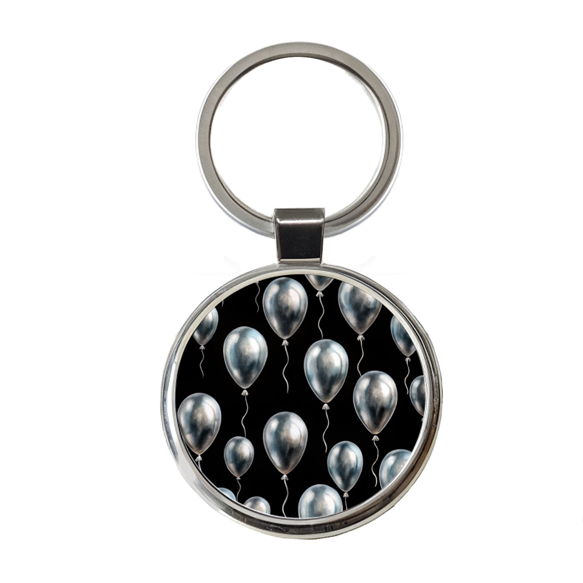 Silver Balloons Black Background Birthday Anniversary Round Metal Keychain