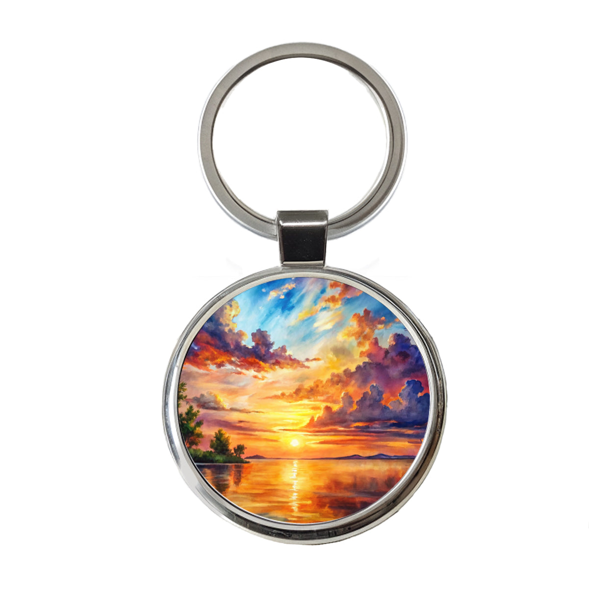Beautiful Sunset Watercolor Round Metal Keychain
