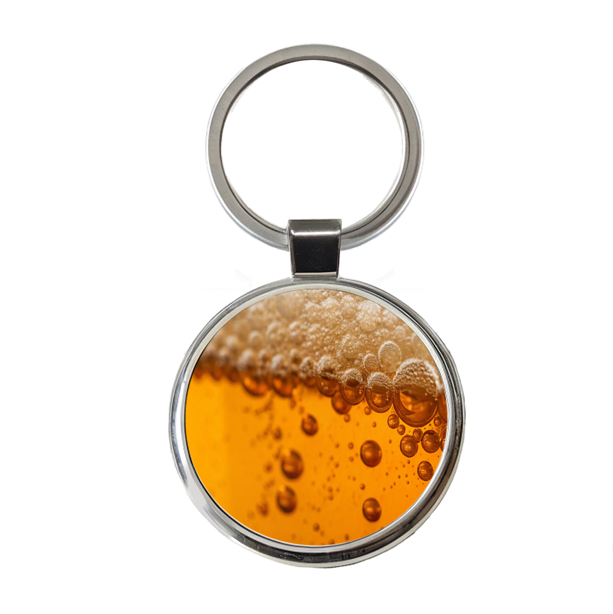 Beer Lager Closeup Foam On Top Funny Round Metal Keychain