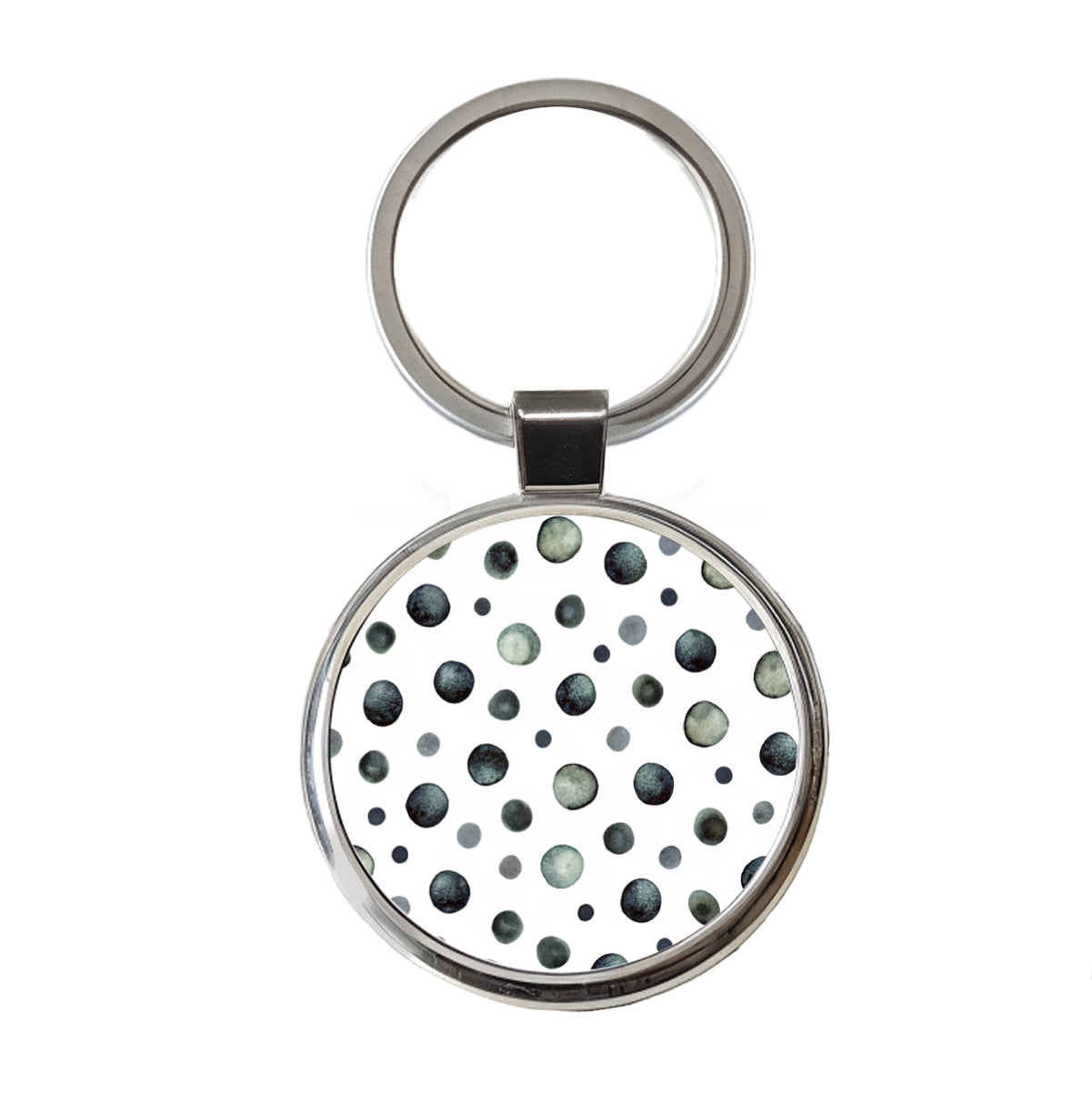 Black Polka Dots Fun White Background Round Metal Keychain