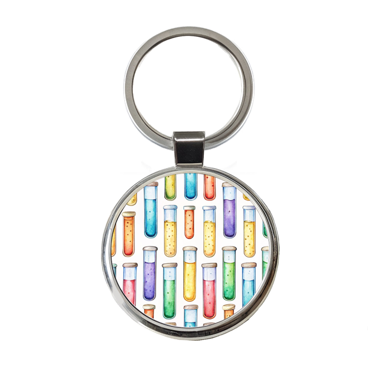 Cartoon Test Tubes Science Teacher Scientist Round Metal Keychain