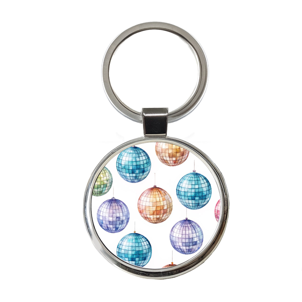 Colorful Disco Balls Round Metal Keychain