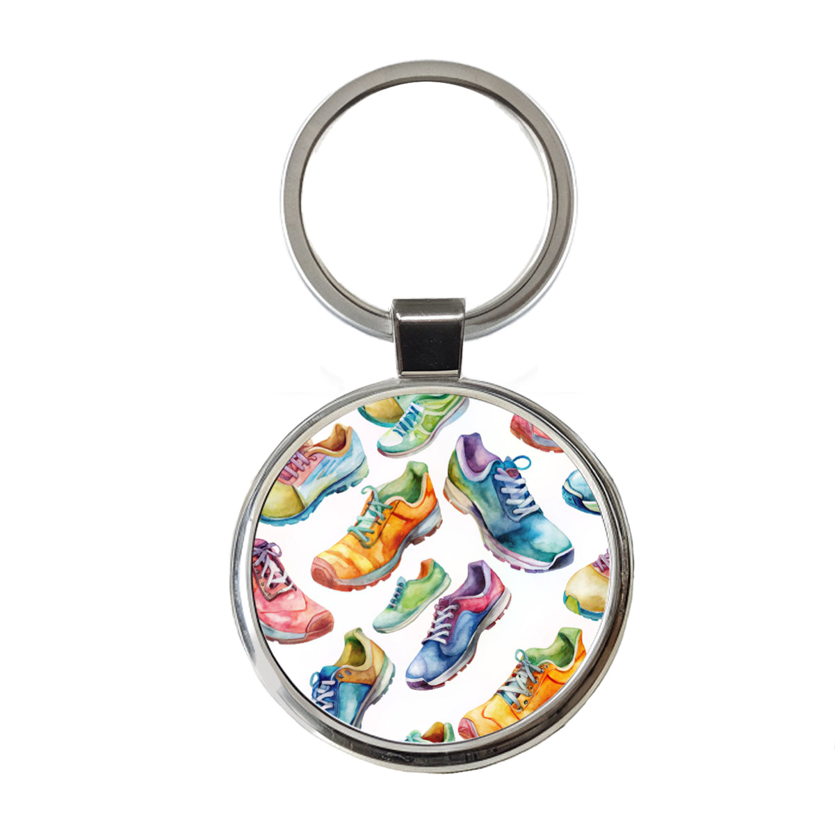 Colorful Running Shoes Runners Round Metal Keychain
