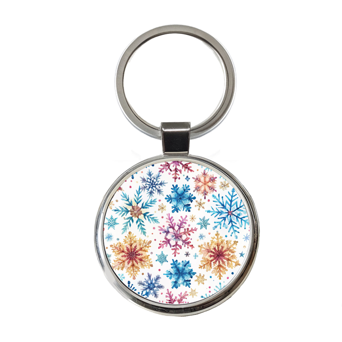 Colorful Snowflakes Winter Round Metal Keychain