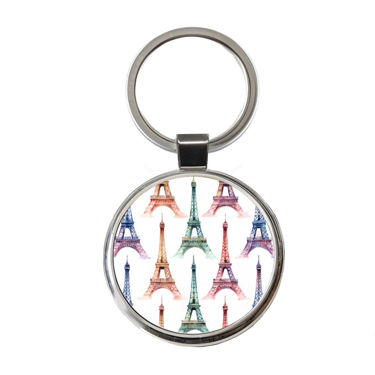 Eiffel Towers Paris City Beautiful Round Metal Keychain