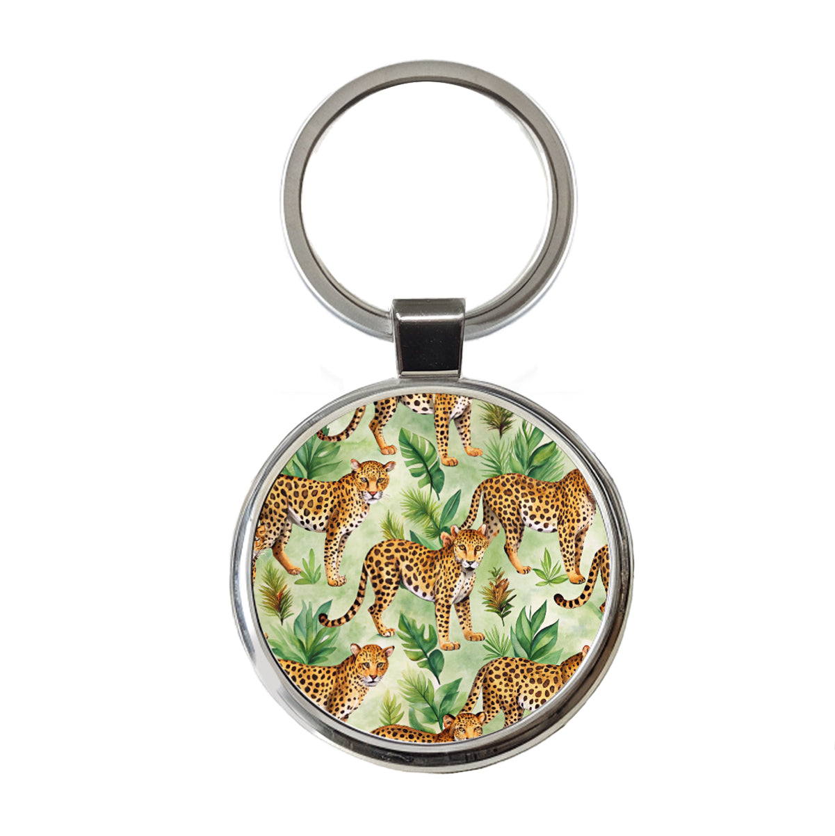 Lots Of Leopards Round Metal Keychain