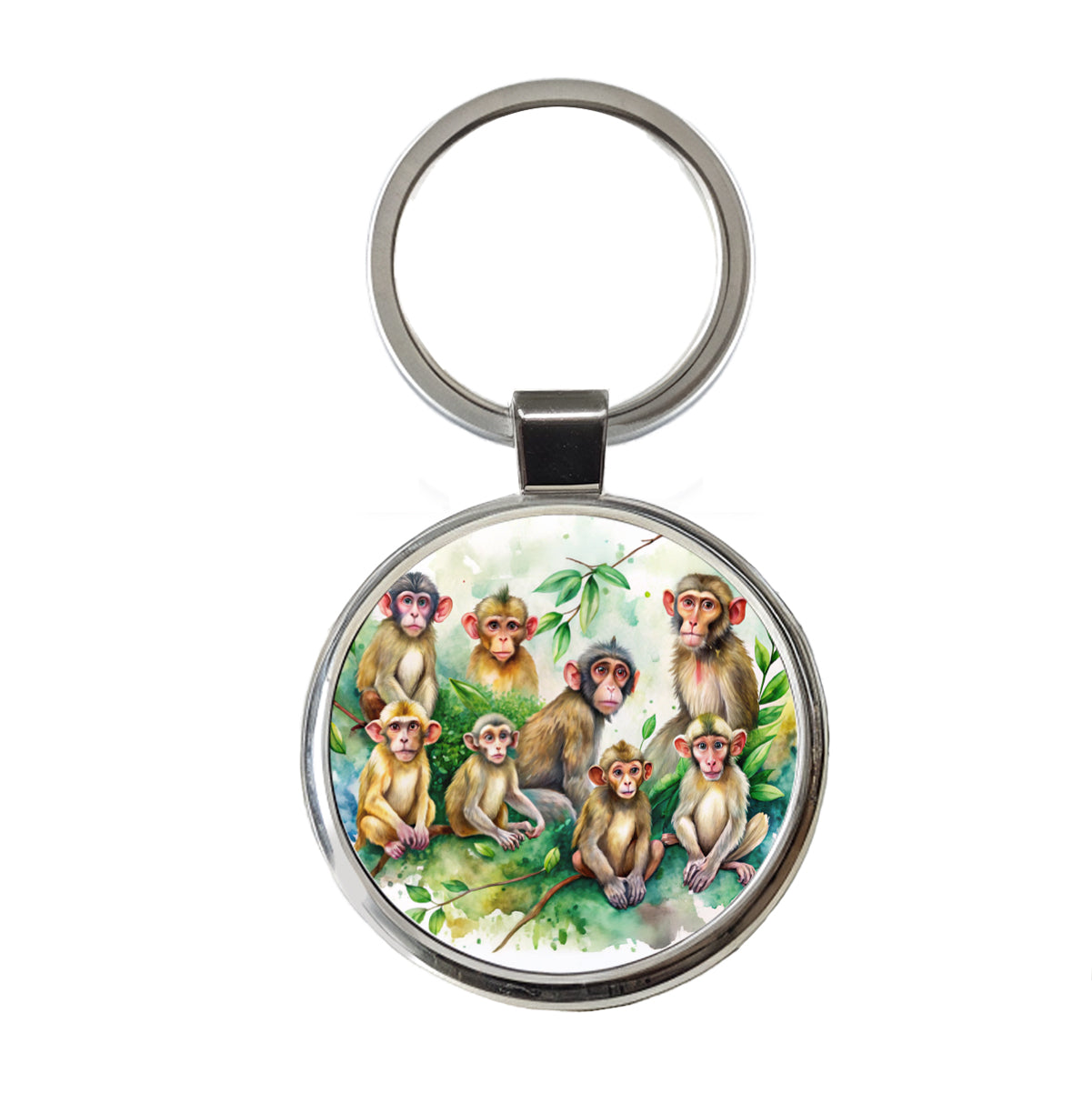Lots Of Monkeys Watercolor Round Metal Keychain
