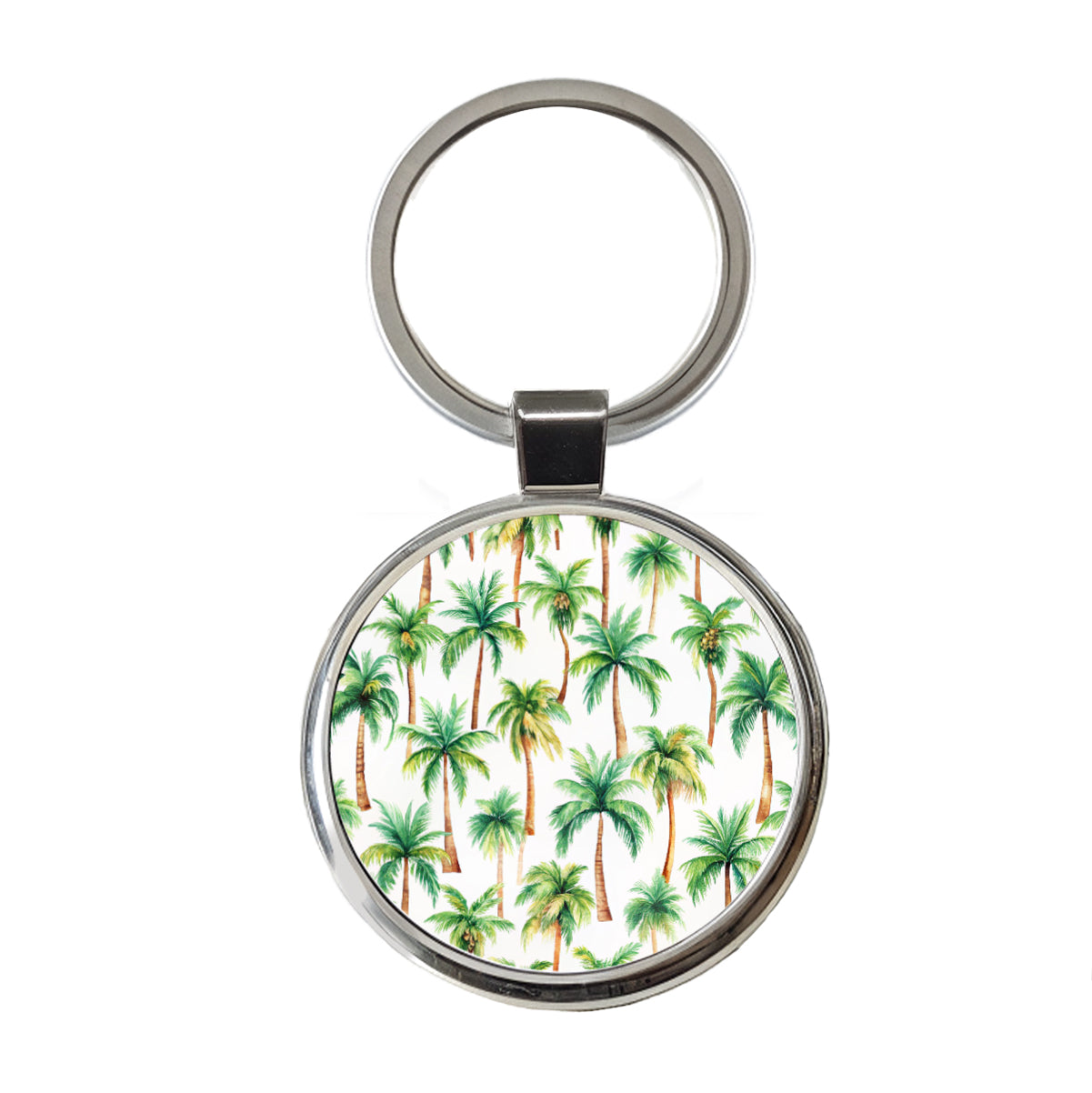 Palm Trees Pattern Watercolor Round Metal Keychain