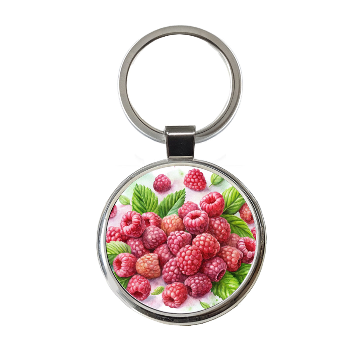 Raspberries Fruit Watercolor Round Metal Keychain