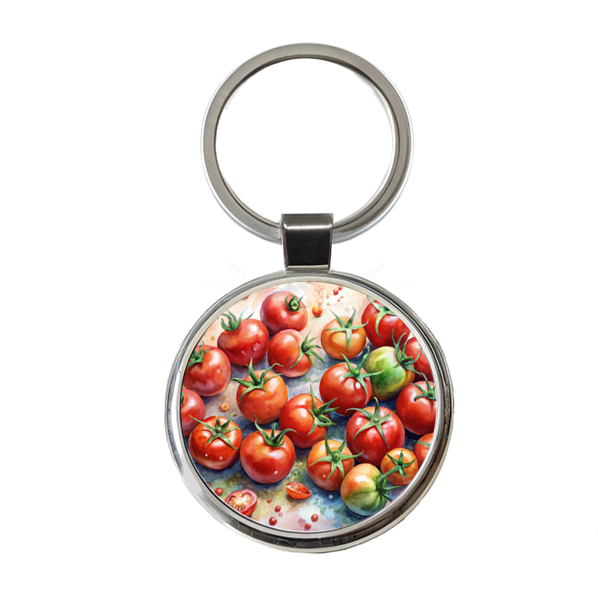Tomatoes Watercolor Round Metal Keychain