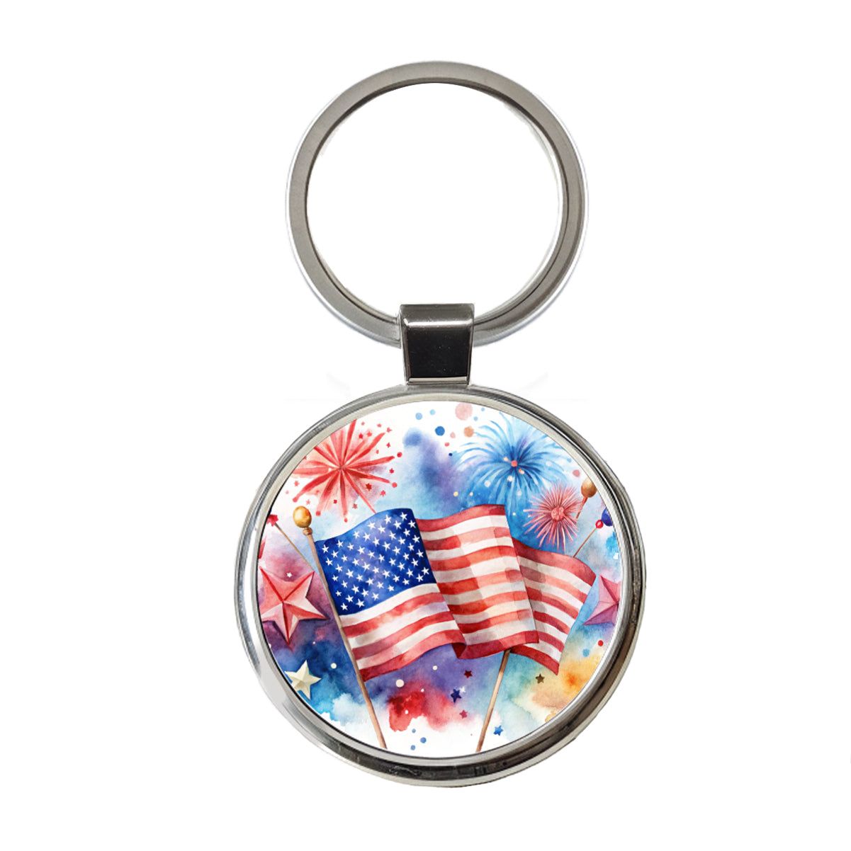 4th Of July Patriotic Independence Day Watercolor Round Metal Keychain