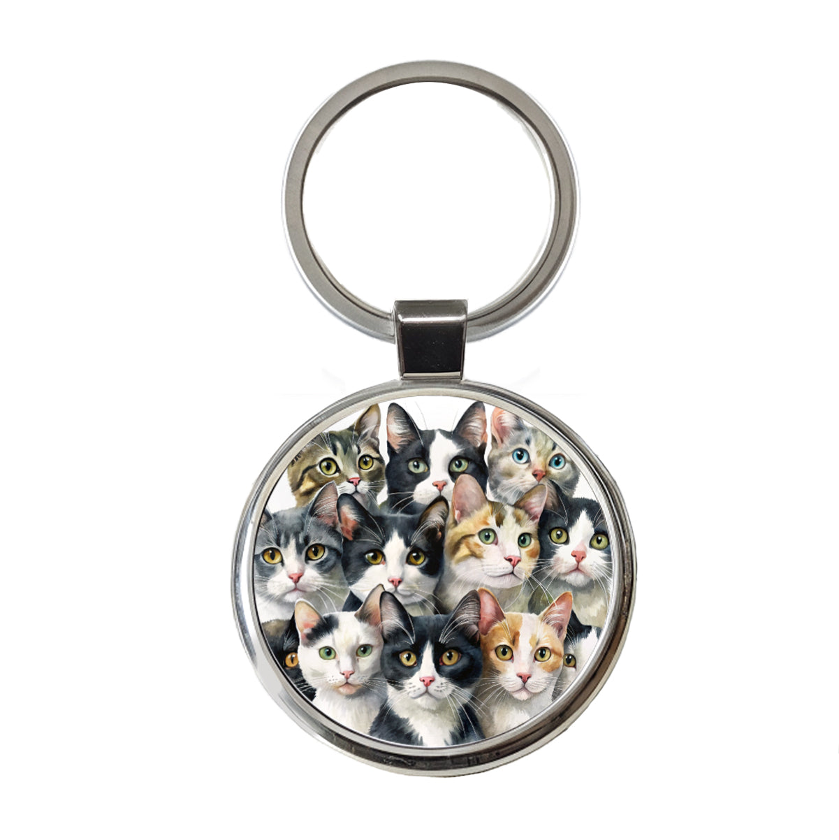 Bunch Of Sweet Cats Round Metal Keychain