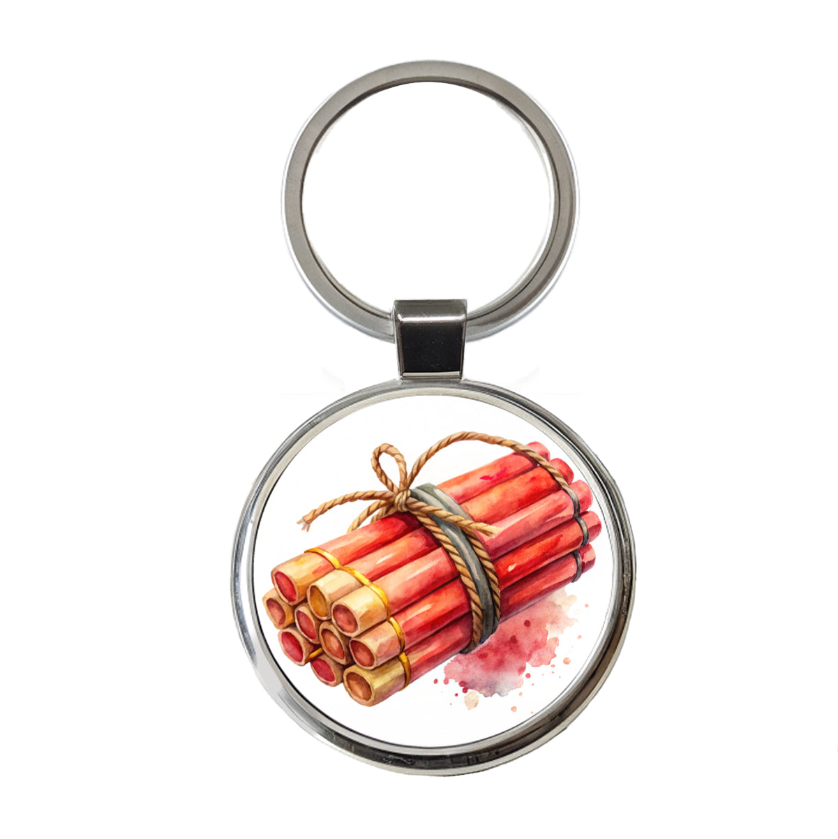 Bundle Of Sticks Of Dynamite Watercolor Round Metal Keychain