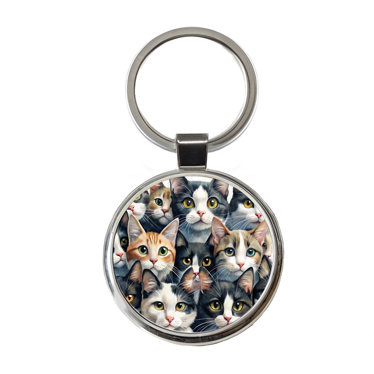 Cartoon Black And White Cats Round Metal Keychain