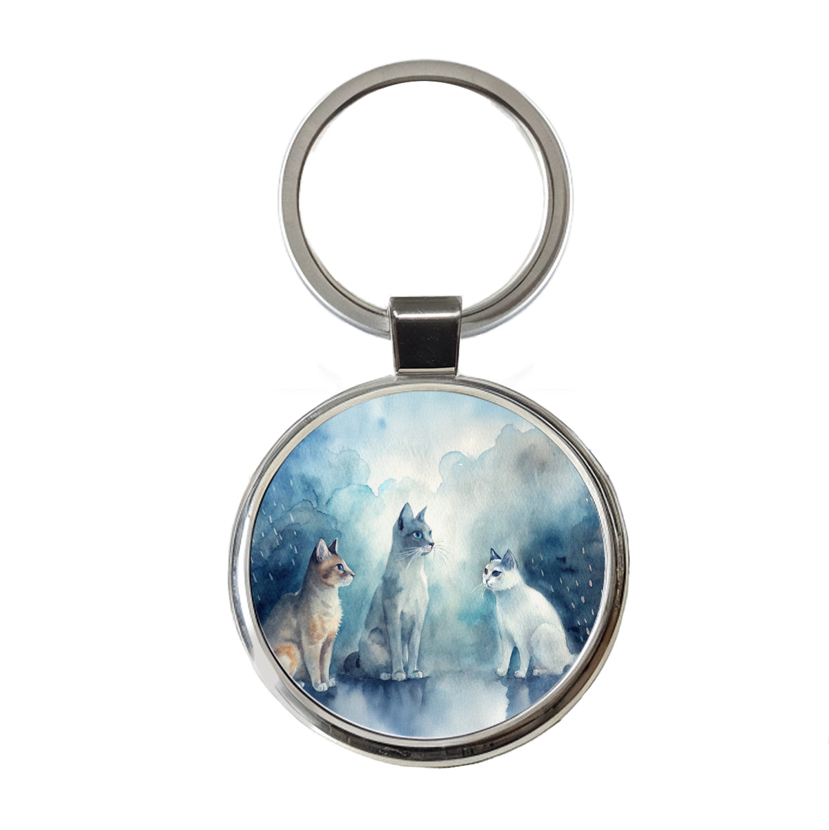 Cats In The Rain Round Metal Keychain
