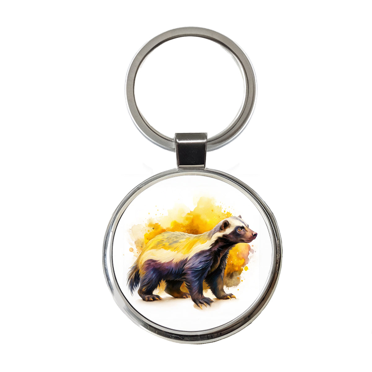 Honey Badger Watercolor Round Metal Keychain