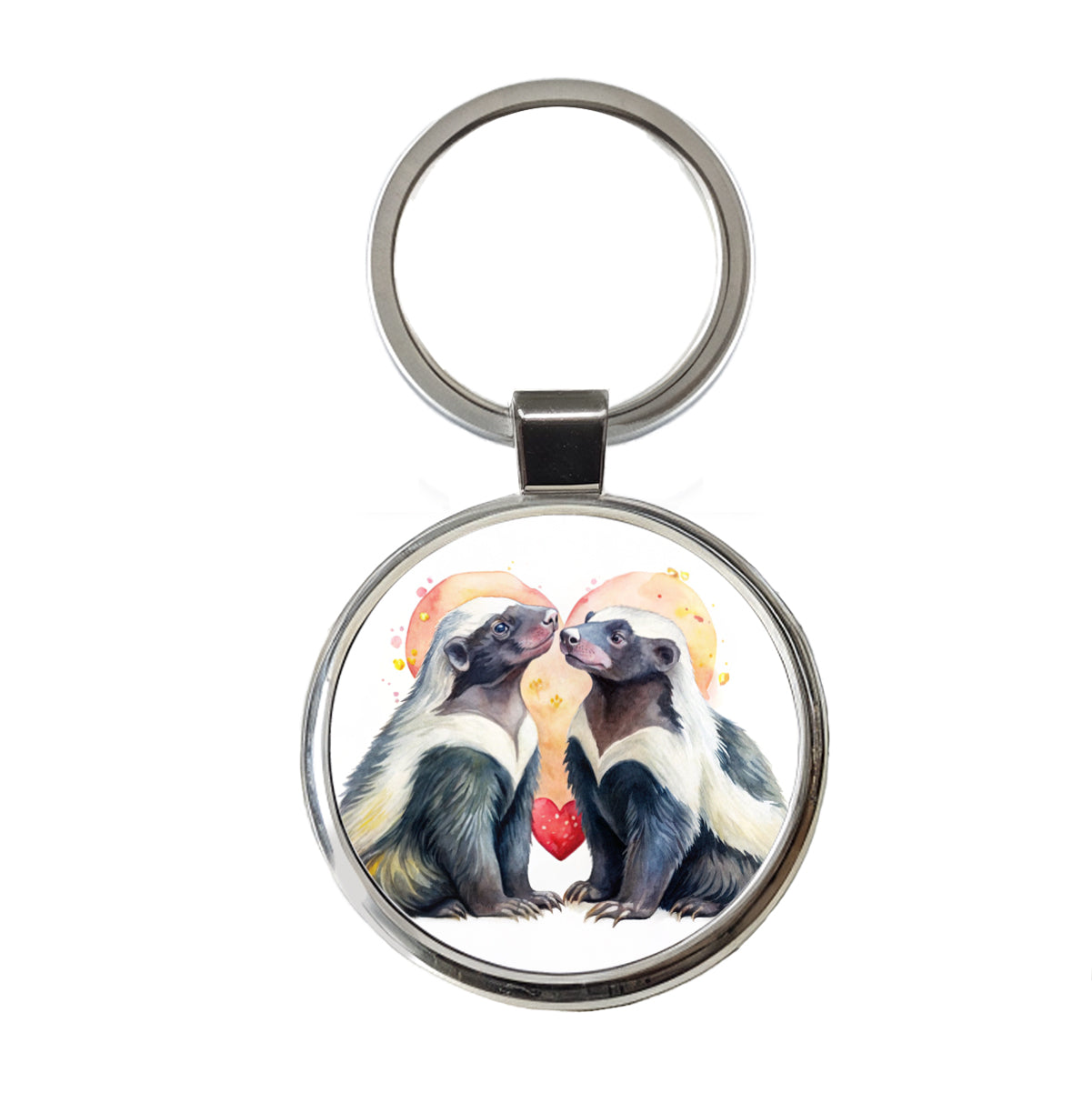 Honey Badgers In Love Heart Valentine's Day Round Metal Keychain
