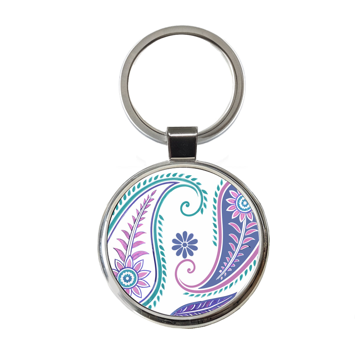 Pretty Paisley Round Metal Keychain