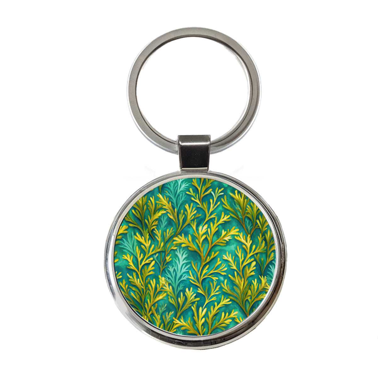 Seaweed Pattern Round Metal Keychain