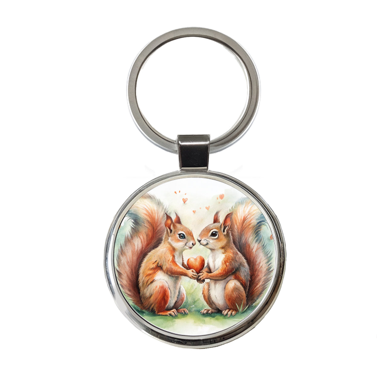 Squirrels In Love Hearts Valentine's Day Round Metal Keychain