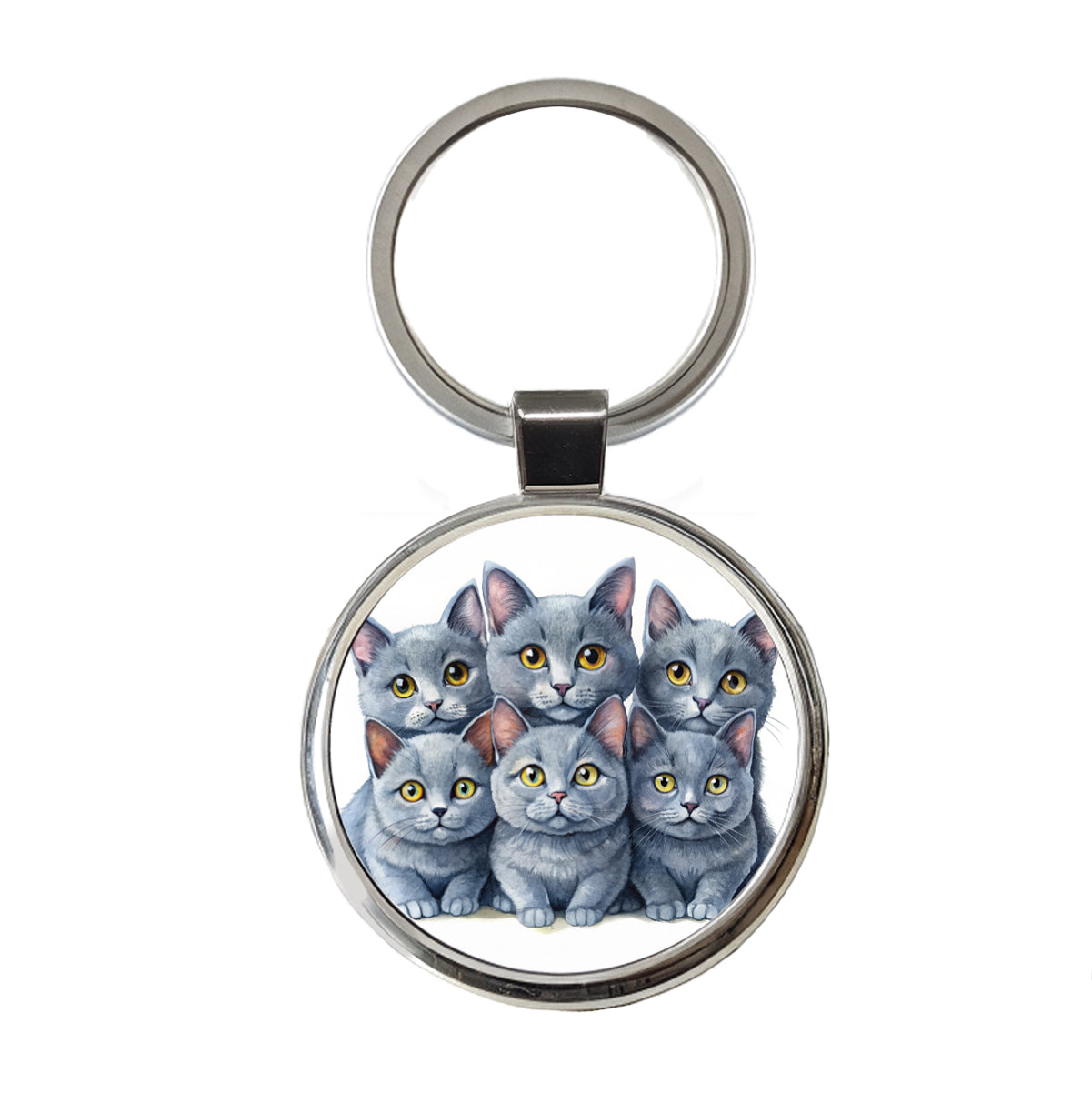 Sweet Chartreux Cats Round Metal Keychain
