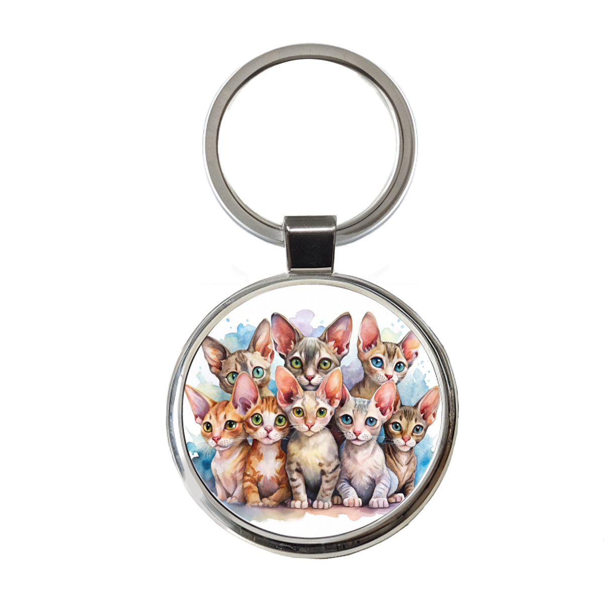 Sweet Devon Rex Cats Round Metal Keychain